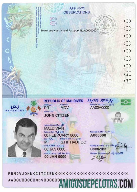 Passaporte das Maldivas exemplo real
